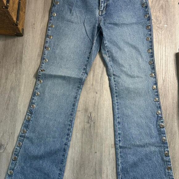 Vintage Harley-Davidson Blue Snap Flare Jeans – Size 4 (26/27) - Picture 4 of 8
